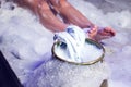 Young woman relaxing in hammam or turkish bath Royalty Free Stock Photo