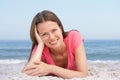 Young Woman Relaxing On Sandy Beach Royalty Free Stock Photo