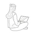 Young woman relaxing using laptop in sketch line drawing style Royalty Free Stock Photo