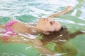 Young woman relaxing in the water in the pool Royalty Free Stock Photo