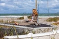 Young Woman Remote Working On Line Using Laptop On Boat At Beach Royalty Free Stock Photo