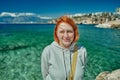 Young woman resting in Turkish resort Antalya in spring.