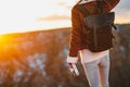 Young woman with a retro camera in the sunset at the Grand Canyon Royalty Free Stock Photo