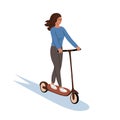 A young woman rides a scooter