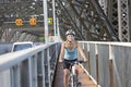 Young Woman Riding Bike outside Royalty Free Stock Photo