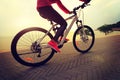 Young woman riding bike on seaside Royalty Free Stock Photo