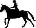 Young woman riding horse silhouette. Equestrian sport. Equestrian dressage