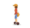 Young woman riding hoverboard gyroscooter