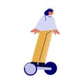 Young woman riding segway in green city with good ecology