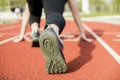 young woman runner getting ready run track. High quality photo Royalty Free Stock Photo