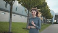 Young woman runner training in summer park city. Portrait of young and fit woman running and jogging alone on the empty Royalty Free Stock Photo