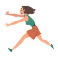 Young Woman Running Afraid of Something, Terrified, Scared, Shocked Girl with Fear Expression on Her Face Cartoon Style Royalty Free Stock Photo