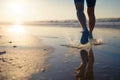 Young woman running at the beach in the morning with beautiful sunset, Generative Ai Royalty Free Stock Photo