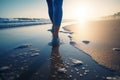 Young woman running at the beach in the morning with beautiful sunset, Generative Ai Royalty Free Stock Photo