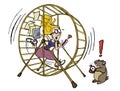 Young woman running in the hamster wheel