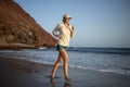 Young woman running on the La Tejita beach Royalty Free Stock Photo