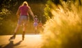 Young woman running outdoors on a lovely sunny summer evenis