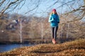 Young woman running training in autumn park Royalty Free Stock Photo