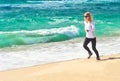 Young Woman Running Training Sport on Beach Seasid Royalty Free Stock Photo