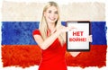 Young woman with russian national flag NO WAR concept Royalty Free Stock Photo