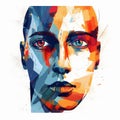 Parallel Vector Impressionism: Layered Watercolor Illustration Of A Strong Facial Expression