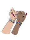 Young Woman\'s Hands of Different Races in Doodle style making Pinky Promise. Vector Illustration Sketch