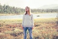 Young Woman sad walking alone outdoor Travel Royalty Free Stock Photo