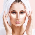Woman with sample contouring and highlight makeup Royalty Free Stock Photo