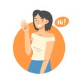 Young Woman Saying Hello and Showing Hand Greeting Gesture Vector Illustration Royalty Free Stock Photo