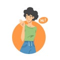 Young Woman Saying Hello and Showing Hand Greeting Gesture Vector Illustration Royalty Free Stock Photo