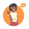 Young Woman Saying Hello and Showing Hand Greeting Gesture Vector Illustration Royalty Free Stock Photo