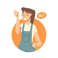 Young Woman Saying Hello and Showing Hand Greeting Gesture Vector Illustration Royalty Free Stock Photo