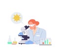 Young woman scientist studying virus working on vaccine looking through laboratory microscope Royalty Free Stock Photo