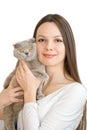 Young woman with scottish-fold cat Royalty Free Stock Photo