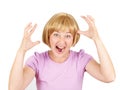 Young woman screams in terror, faces portrait. Royalty Free Stock Photo