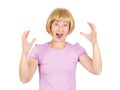 Young woman screams in terror, faces portrait. Royalty Free Stock Photo