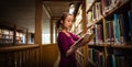 Young woman selecting book in library Royalty Free Stock Photo