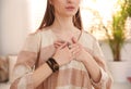 Young woman during self-healing session in therapy room Royalty Free Stock Photo