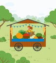 Woman Selling Vegetables in Trade Tent Vector