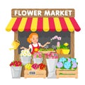 The young woman sells flowers in her flower shop in the local market.