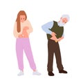 Young woman and senior man diabetic patient cartoon characters applying insulin self-injection Royalty Free Stock Photo