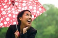 Young Woman Sheltering From Rain Under Umbrella