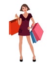 Young woman with shopping bag  shopping happiness , young woman , young girl , shopping , shopping bags , shopping mall , illustr Royalty Free Stock Photo