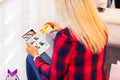 Young woman shopping online with tablet computer and credit card Royalty Free Stock Photo