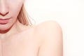 Young woman shoulder on white background