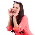 Young woman shout and scream using her hands as tube Royalty Free Stock Photo