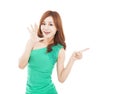 young woman shouting and pointing at something Royalty Free Stock Photo