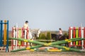 Young woman show jumping Royalty Free Stock Photo