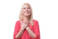 Young woman showing her heartfelt gratitude Royalty Free Stock Photo