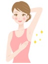 Young woman showing her smooth armpit. beauty and skin care concept